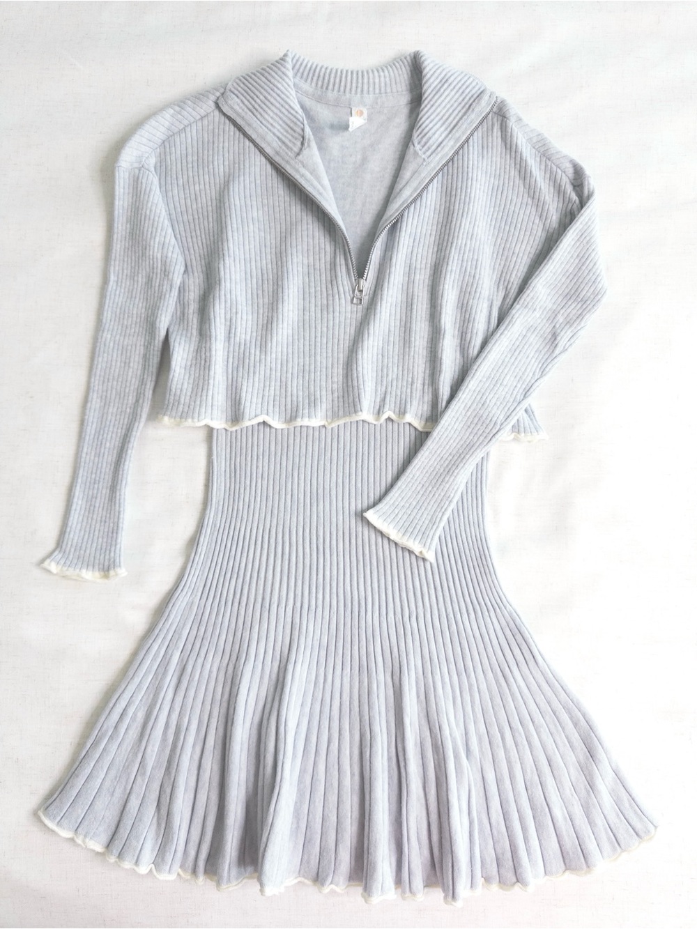 Anthropologie Daily Practice Ribbed Knit Half Zip Mini Dress Light Gray XS